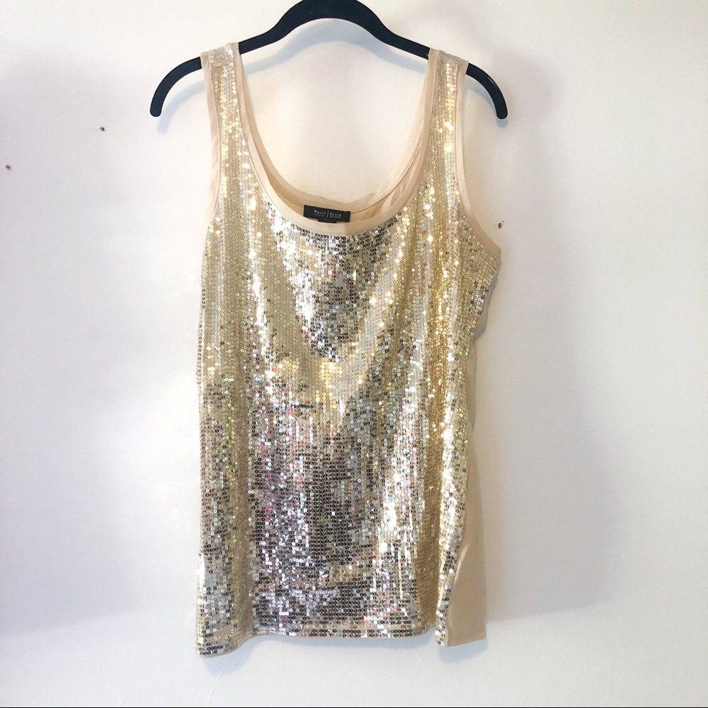 EUC White House Black Market Gold Sequin Tank Top